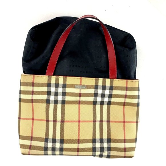 🔥🔥 sale.Burberry T-02-1 Handbag Small Tote Nova Check with Red Leather Straps, - Picture 14 of 17